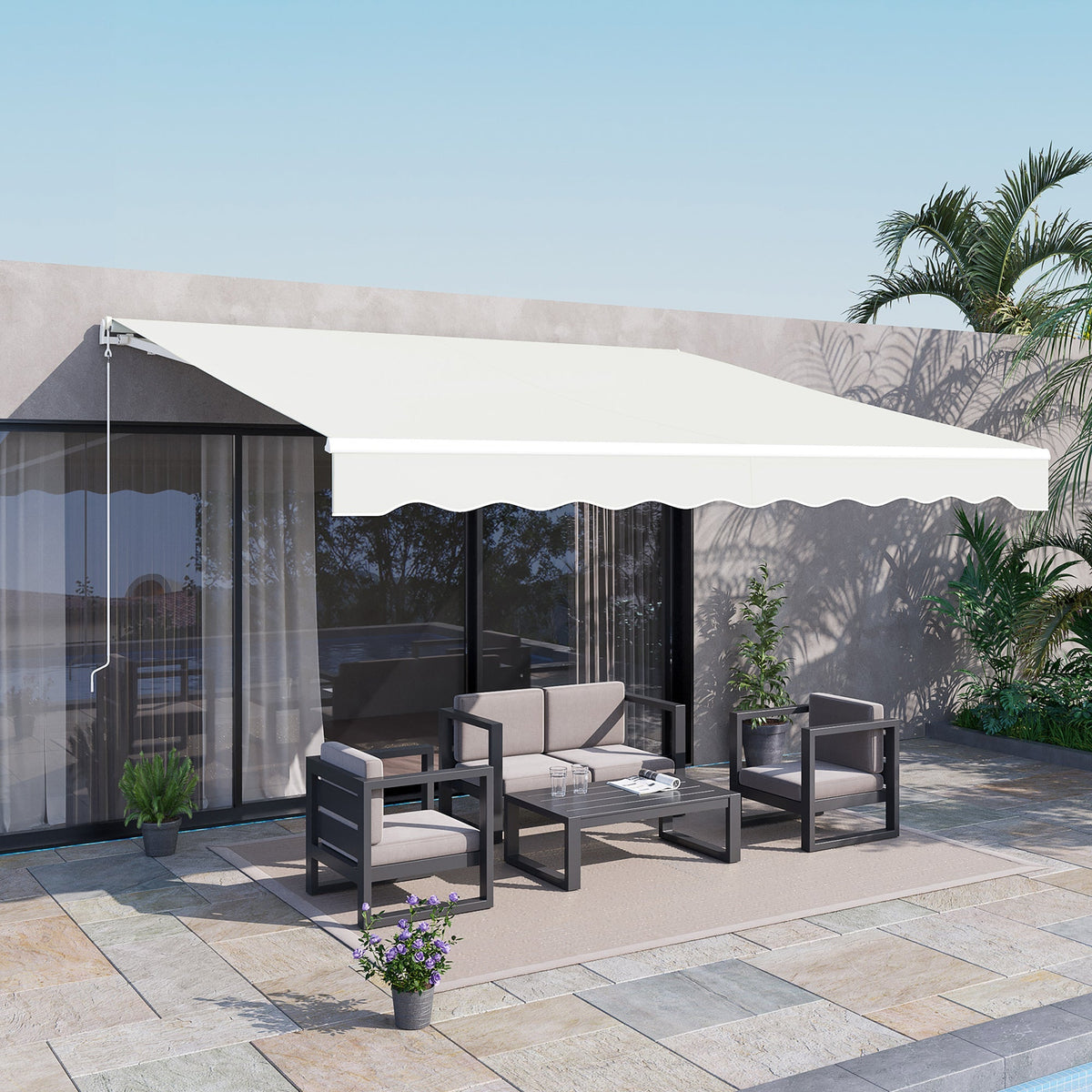 12' x 10' Retractable Electric Awning with Remote, Manual Crank & UV Protection, Cream White