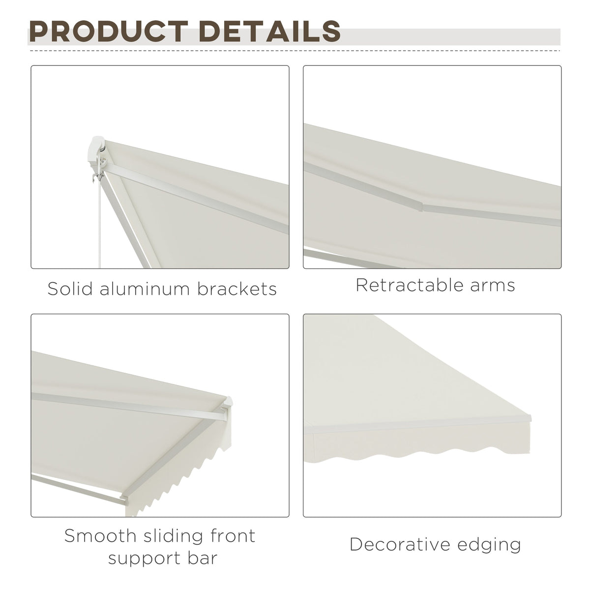 12' x 10' Retractable Electric Awning with Remote, Manual Crank & UV Protection, Cream White