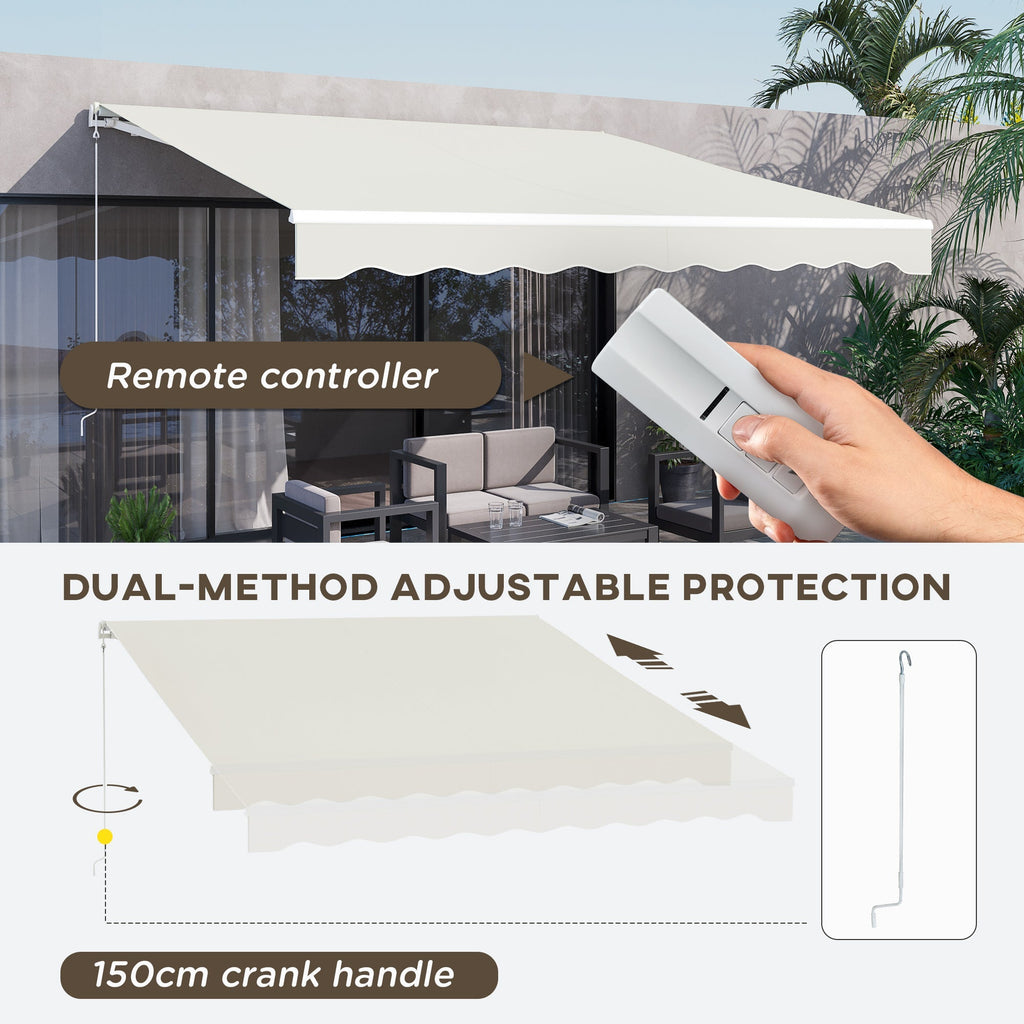 12' x 10' Retractable Electric Awning with Remote, Manual Crank & UV Protection, Cream White
