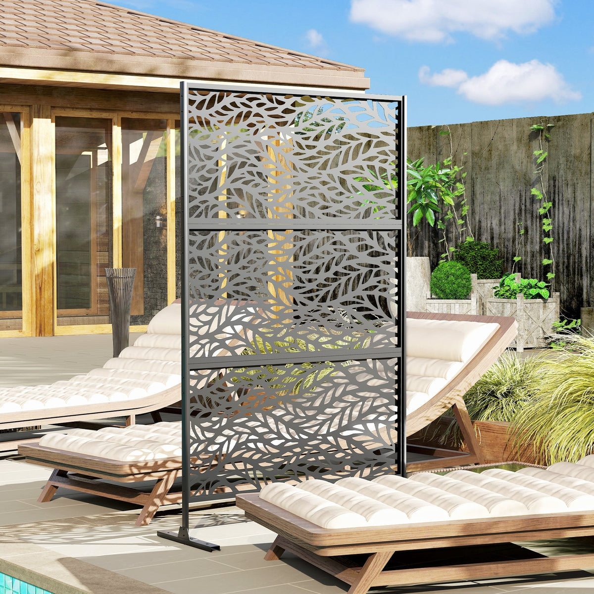 78" x 48" Metal Outdoor Privacy Screen, Willow Branch Design, Black