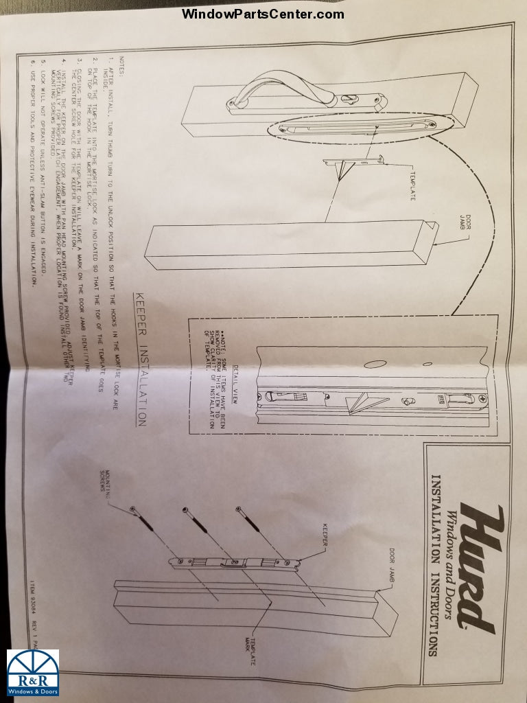 501-002 Sliding patio door Keeper- Amesbury Truth- Hurd Sliding Door