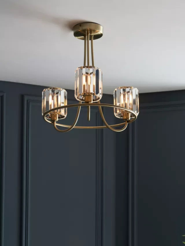 Bay Lighting Lyon 3 Arm Semi Flush Dimmable Ceiling Light - Antique Brass