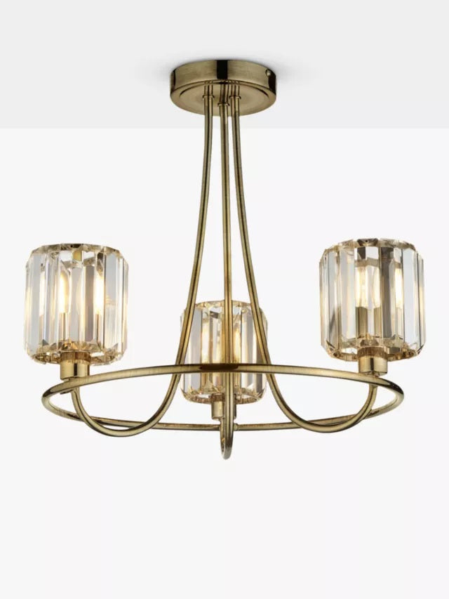 Bay Lighting Lyon 3 Arm Semi Flush Dimmable Ceiling Light - Antique Brass