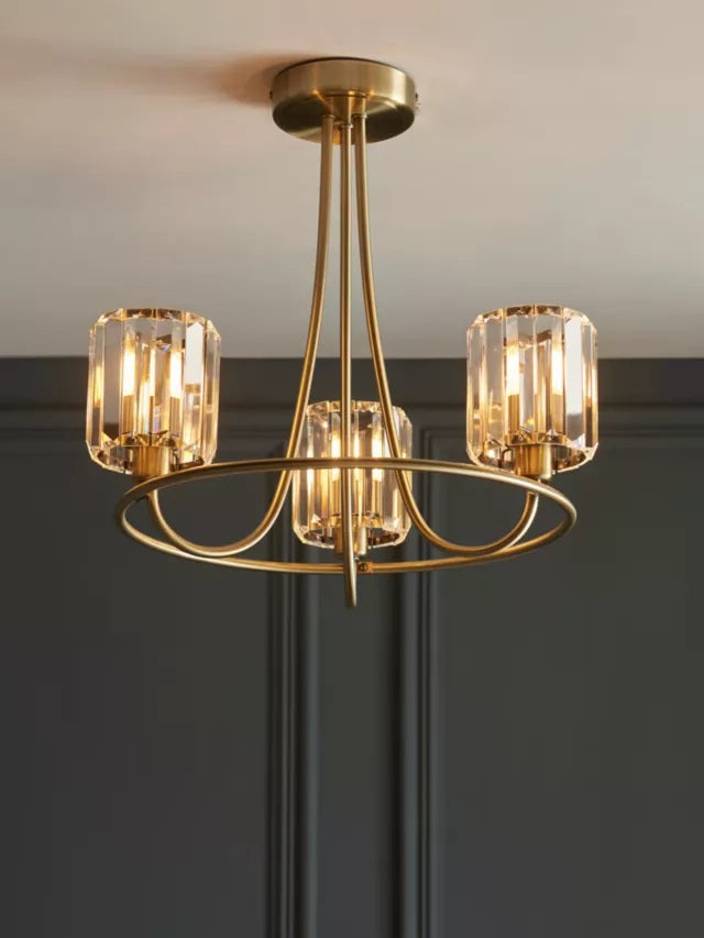 Bay Lighting Lyon 3 Arm Semi Flush Dimmable Ceiling Light - Antique Brass