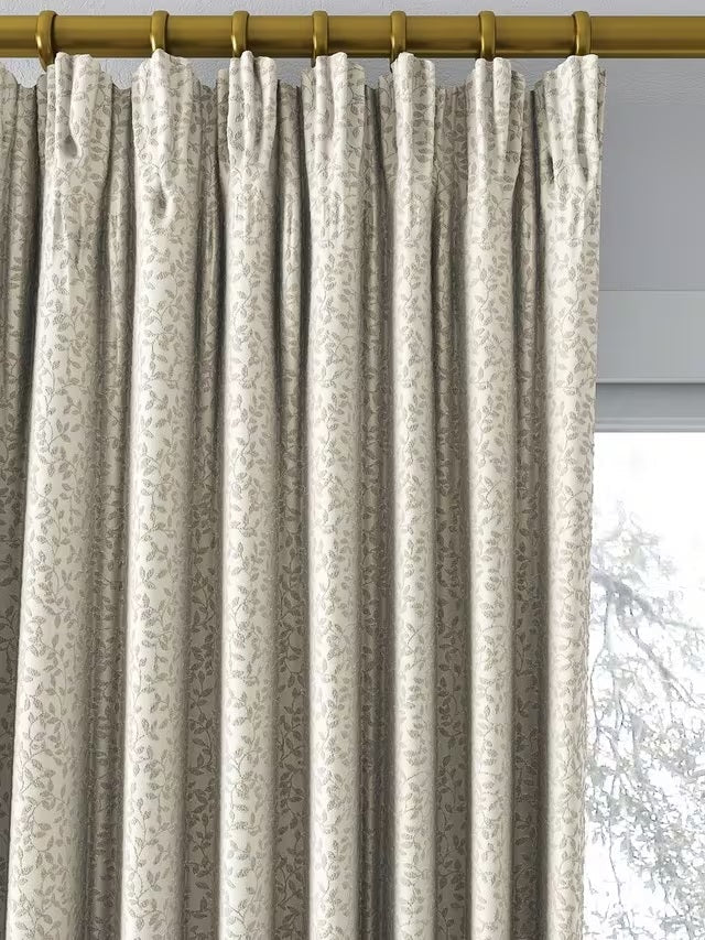 John Lewis Ivy Leaf Pair Lined Pencil Pleat Curtains 228 x 228cm - Putty