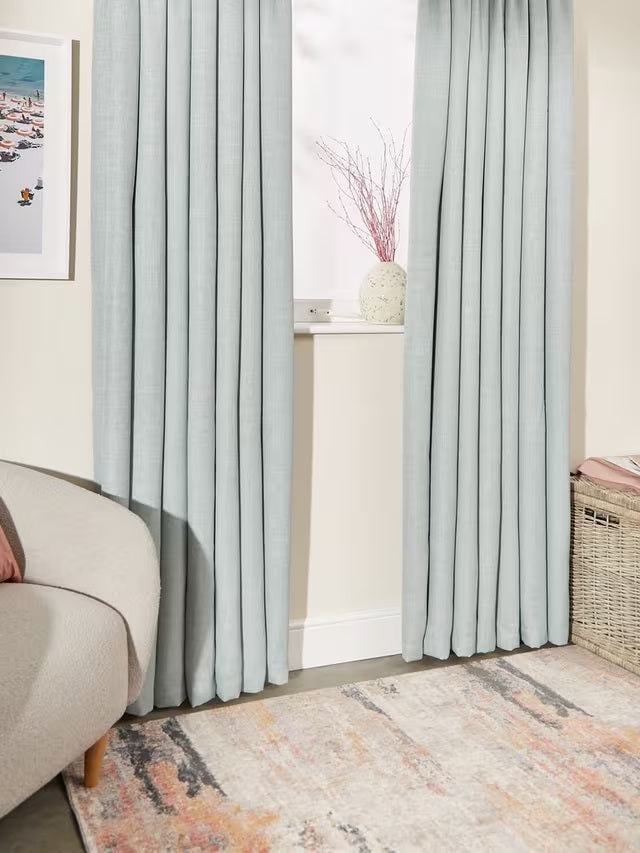 John Lewis Textured Thermal Pencil Pleat Curtains 228 x 228cm - Duck Egg