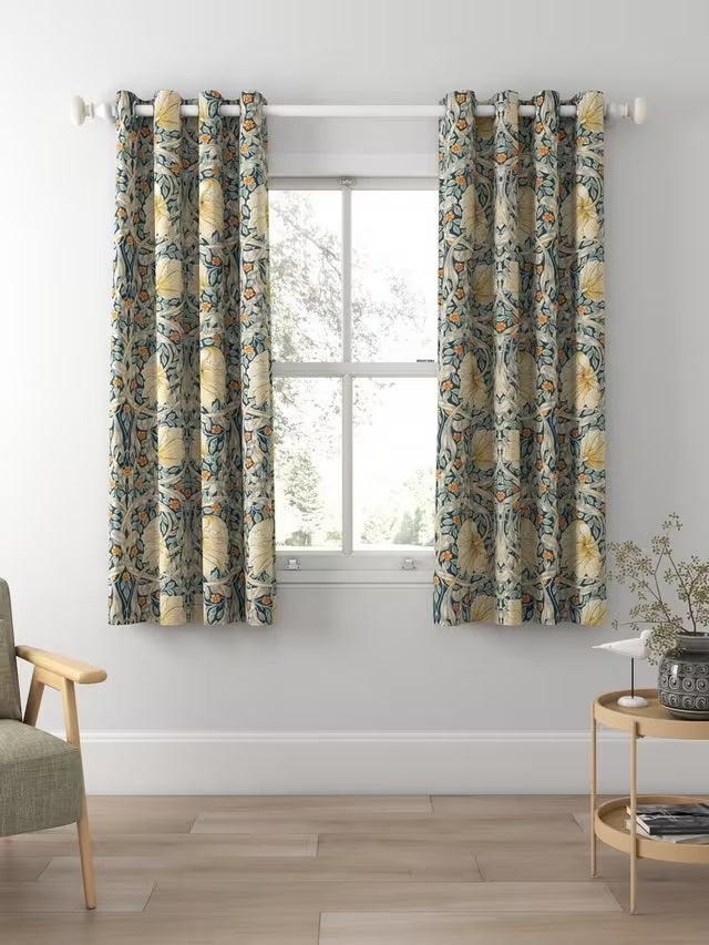 Morris & Co. Pimpernel Pair Thermal Lined Eyelet Curtains 228 x 137cm - Teal