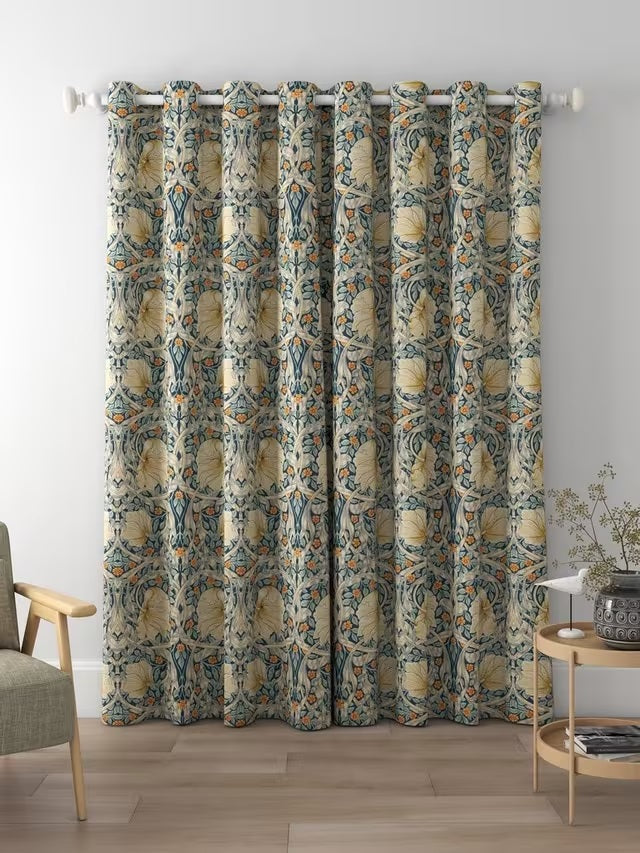 Morris & Co. Pimpernel Pair Thermal Lined Eyelet Curtains 228 x 137cm - Teal