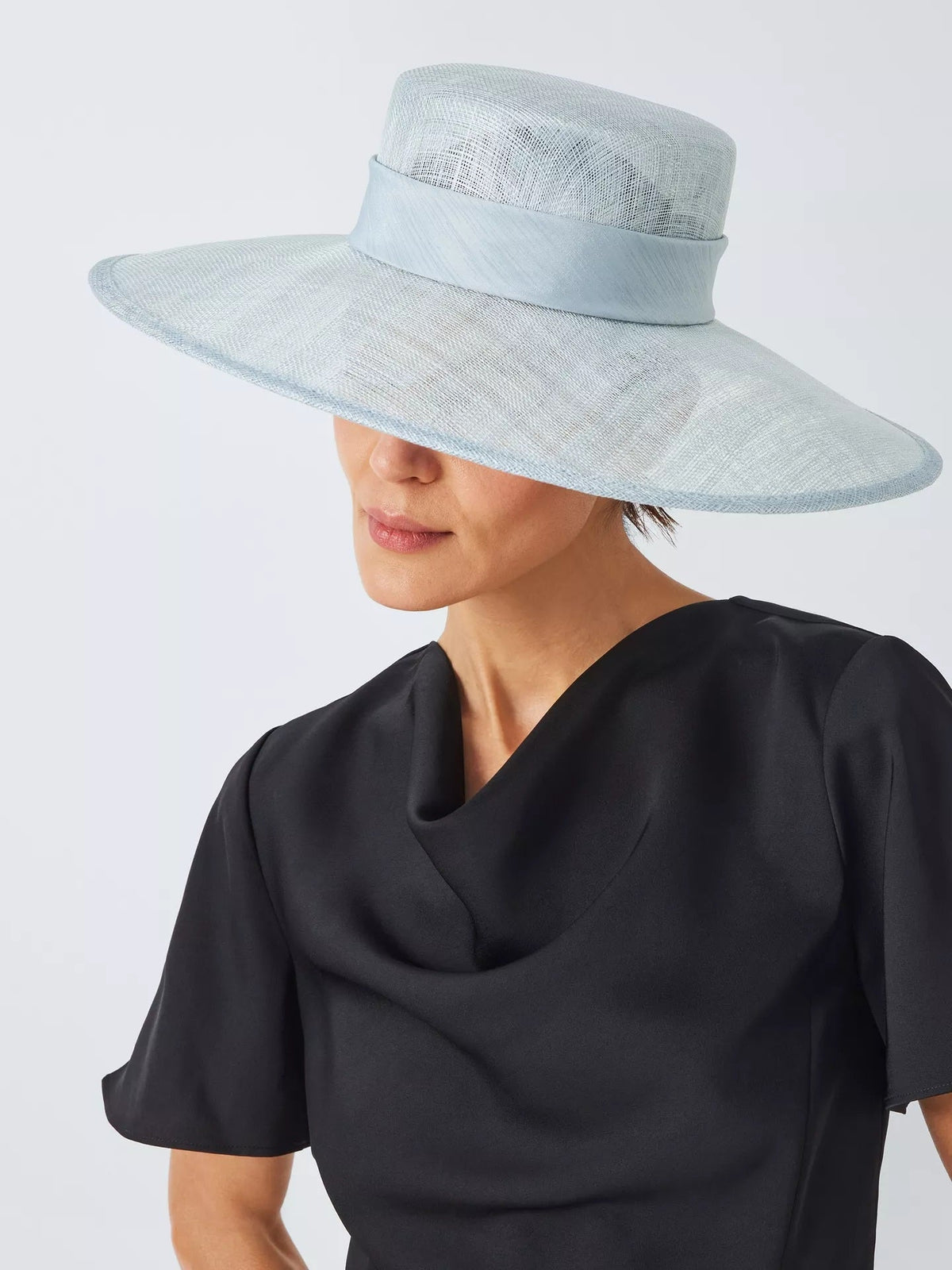 John Lewis Katy Sinamay Down Wide Brim Ascot Wedding Occasion Hat - Blue