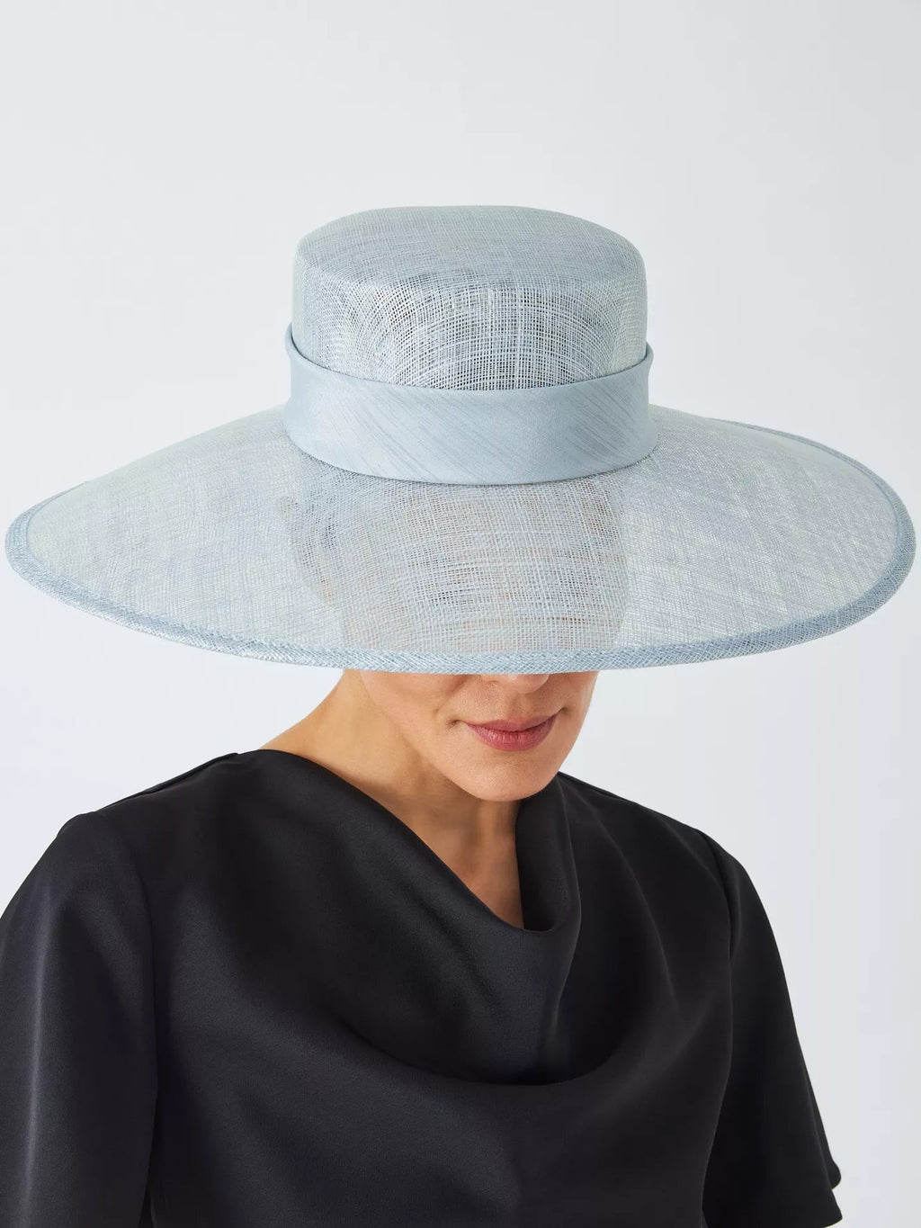 John Lewis Katy Sinamay Down Wide Brim Ascot Wedding Occasion Hat - Blue