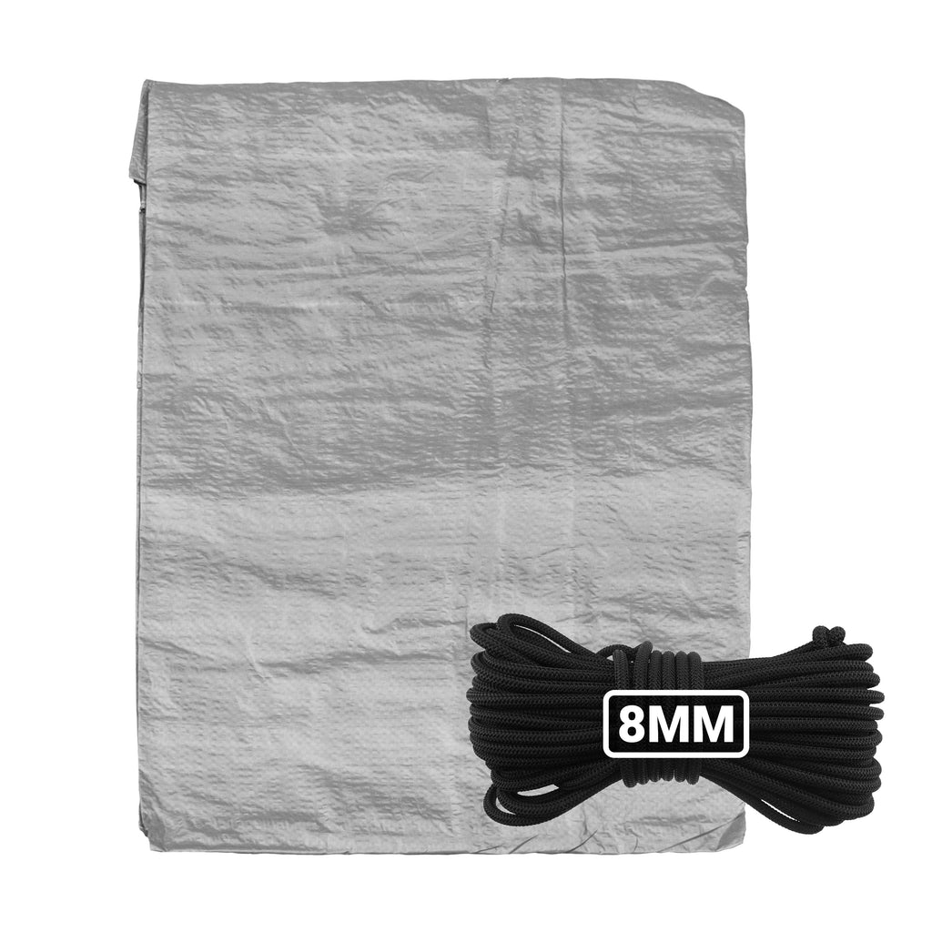 Grey S-Grade Tarpaulin with 10 Metres of 8mm Bungee Rope