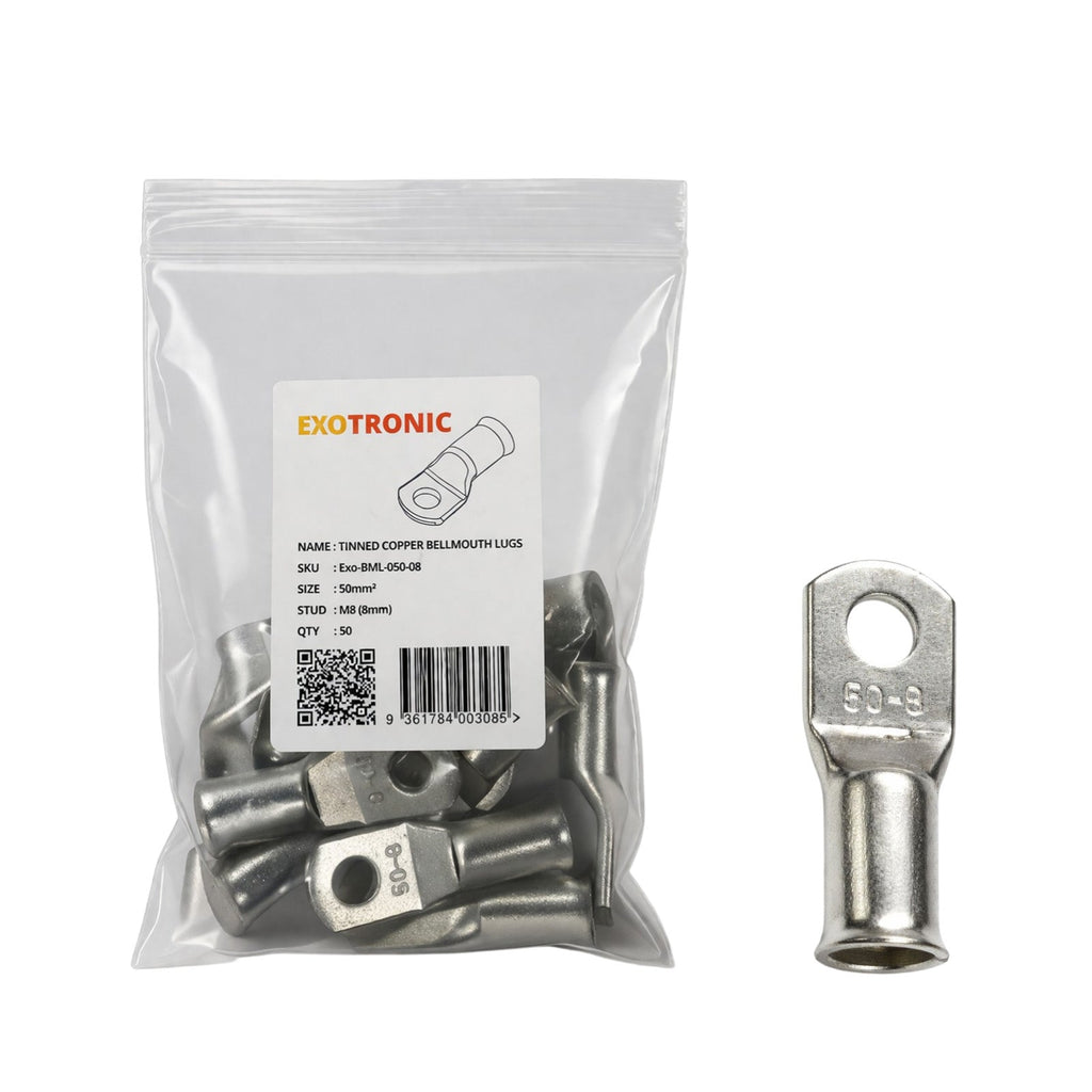 10 Pack of Exotronic 50mm² Copper Lug M8 | Bellmouth