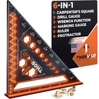 THORVALD 6-in-1 Carpenter Square 7 inch (1/16" Precision) - T Square Multi-Purpose Carpenter Tools : Wrench, Square, Protractor, Ruler, Marking Gauge, Drill Gauge - color: 1 Square