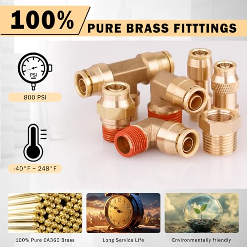 CheeMuii 86 Pcs Brass DOT Air Line Fittings with 1/4" & 3/8" DOT Air Hoses - size: 2ROLL-90PCS