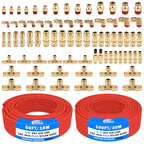 CheeMuii 76 Pcs Brass DOT Air Line Fittings with 1/4" & 3/8" DOT Air Hoses - size: 2ROLL-80PCS-RED