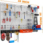 TORACK 109 PCS Pegboard Wall Organizer 48x24 in, Garage Metal Pegboard - color: Grey