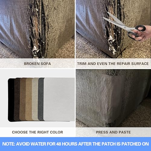Azobur Sofa Repair Patch, 6 Piece Microfiber Patches, Self Adhesive Fabric Patch, Luxurious Look, Quick Fix Sofa (Light Grey) - color: Light Grey