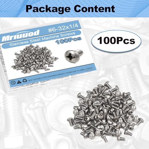 100Pcs #6-32x1/4 Machine Small Screws Pan Phillips Cross for Belt Repairs - size: #6-32x6.35mm