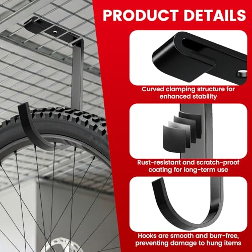 Bike Hooks for Garage Ceiling Mount Rack, Add on Storage Flat Hook, 8 Pack - color: Black-8Pack