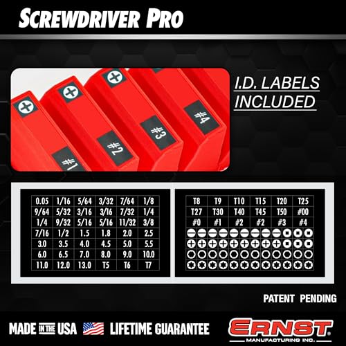 Ernst Manufacturing Screwdriver Pro - Modular Screwdriver Organizer for 13 Tools with Anti-Slip Base, Red - Made in the USA - size: 13-Tool