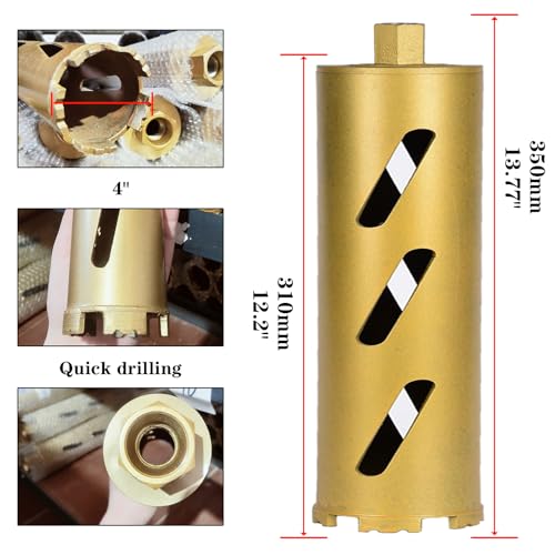 4" Dry Core Drill Bits 13in/330mm Drilling Depth，10mm Segment Height - size: 4 inches