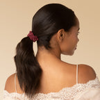 Cherry Lacquer & Dusty Pink Ruched Lace Scrunchies 5pc Set