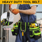 Tool Belt with 4 D-Rings,27-Pockets Tool Belts for Men,Construction - color: Green & Black, size: 27 Pockets with Magnet Pouch