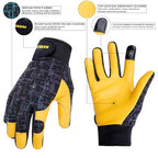 Kids Genuine Leather Work Gloves Age 2-12, Touchscreen, Reflective - color: Black 2 Pairs, size: Small (3-6 Years Old)