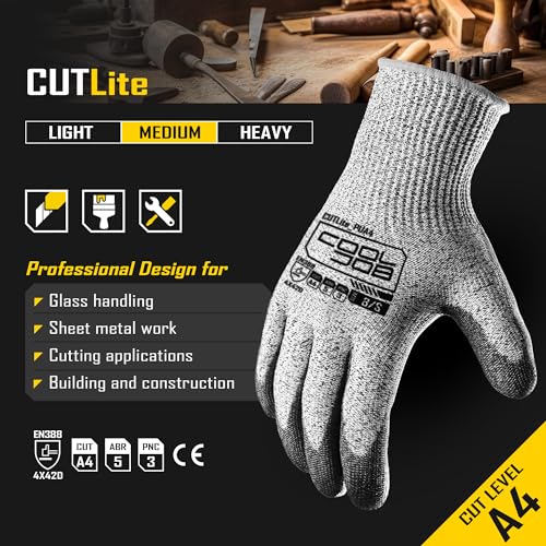 COOLJOB 12/120 Pairs Cut Resistant Work Gloves PU Coating, ANSI A2 A4 A6 A9 - size: Medium (Pack of 12)