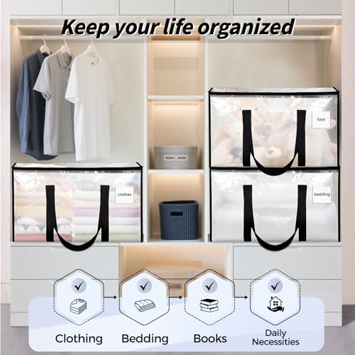 16 Pack Extra Large Clothes Storage Bins with Lids, Moving Bags, Clear - color: Clear, size: 16 Pack