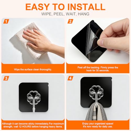 DDMY 100 Pack Adhesive Wall Hooks 50LB Heavy Duty Black Sticky Hook - color: Black, size: 100 Pieces