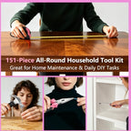 JENABOM Drill Set, 151-Piece Home Tool Set with 12V Pink Cordless Drill - color: Pink