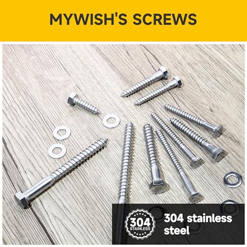 Mywish 3/8 Hex Head Lag Screws Assortment Kit, 46Pcs Heavy Duty Lag Bolts with Washers, 304 Stainless Steel Bolts 18-8 5-Size Wood Screws for Outdoor, Bright Finish 3/8 Bolt - size: 3/8 Assorted Kit