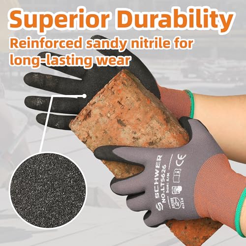 Schwer 6 Pairs Work Gloves Sandy Nitrile Coated, Touchscreen, LT5626, S - color: Grey, size: Small