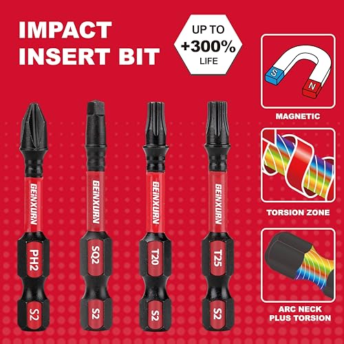 GEINXURN Impact Tough Phillips Square Torx 2 in. Insert Driver Bits, 35Pack Bulk T20/T25/PH2/SQ2 Screwdriver Power Bits Set - size: MIXED-35PC