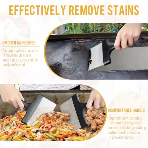 AWEASROY Heavy Duty Griddle Scraper for Blackstone with 5" Handle(2 Pack) - color: Black 2 Pcs