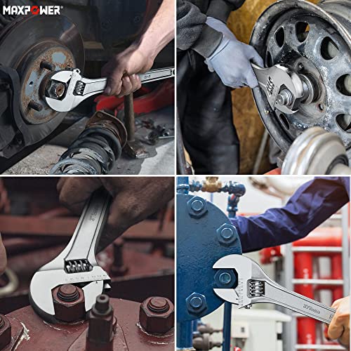 MAXPOWER 15" Adjustable Wrench, 1-3/4" Jaw Opening, Tapered Handle - size: 15"