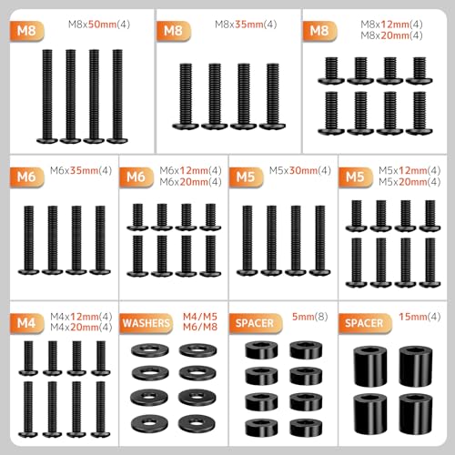 Universal TV Mounting Hardware Screw Kit, M4-M8 Screws for VESA Mounts