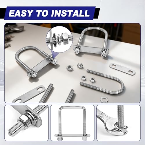 4 Sets M12 Square U Bolts 2 Inch Wide, 1/2" x 2-1/16" W x 4-1/2"L - size: M12 x 2-1/16"W x 4-1/2"L