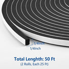 Kikerike Self Adhesive Foam Tape Weatherstrip 1/4In x 1/4In x 50Ft High Density Foam Insulation Strips Seal Weather Stripping with Strong Adhesive for Door and Window Sound Isolation Soundproofing - size: 1/4inx 1/4in x 50Ft