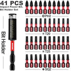 GEINXURN Impact Tough Phillips Square Torx 1 in. Insert Driver Bits, 41Pack T20/T25/PH2/SQ2 Screwdriver Power Bits Set with 1Pcs Impact Bit Holder - size: MIX-41PCS