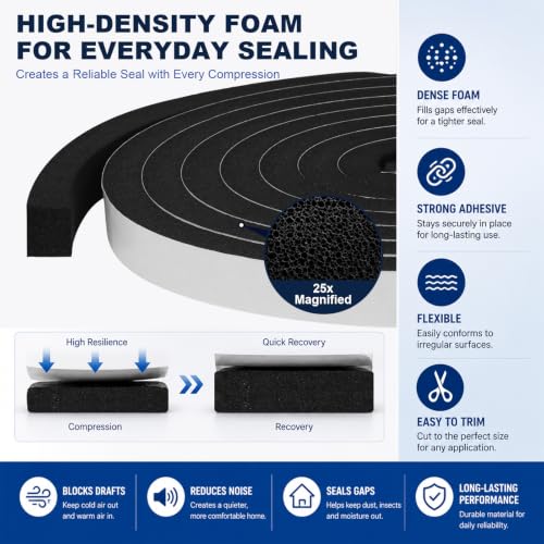 Storystore Self Adhesive Foam Weather Stripping, 1/2"x1/8"x16.5FT Door Seal - size: 1/2In x 1/8In x16.5Ft