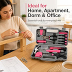 62-Piece Household Tool Kit with Pink Storage Case, Home Repair Tool Set with Hammer, Pliers, Screwdrivers, Hex Keys, Tape Measure, Utility Knife and Scissors for DIY, Apartment, Dorm and Office