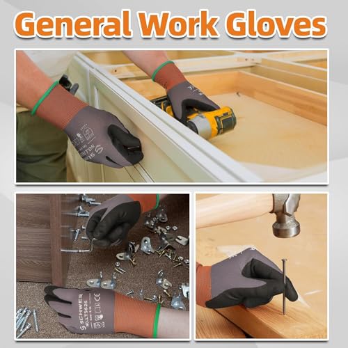 Schwer 6 Pairs Work Gloves Sandy Nitrile Coated, Touchscreen, LT5626, XL - color: Grey, size: X-Large