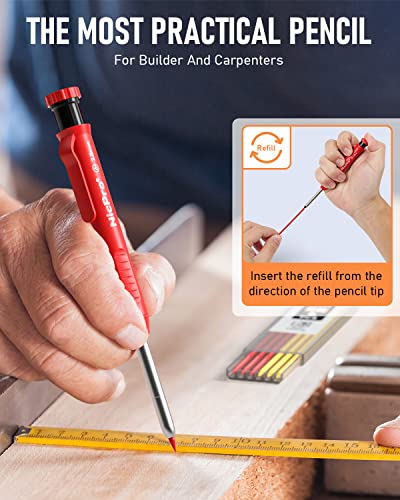 Nicpro Carpenter Pencils with Sharpener, Mechanical Pencil for Construction - color: Black,Red, size: 2 Pack