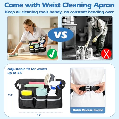 Rolling Cleaning Caddy Bag with Wheels, Large Cleaning Supplies Organizer Backpack with Detachable Trolley and Cleaning Apron for Housekeepers, Home, Hotel & Car Detailing - color: A01-black