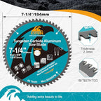 7-1/4 Inch 60 Teeth Aluminum and Non-Ferrous Metal Cutting Circular Saw Blade with 5/8 Inch Arbor, TCG Carbide Saw Blade for Metal & Plastic Cutting - size: 7-1/4"
