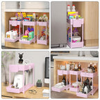 Sevenblue 3-Pack 2-Tier Under Sink Organizers with Sliding Drawers - color: Pink, size: 14.8 Inch
