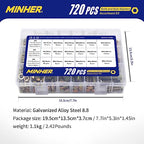 MINHER M4 M5 M6 Bolts and Nuts Assortment Kit 720PCS Hex Screws Nuts & Washers Set - color: M4, M5, M6 (720PCS)
