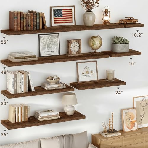 Vivelove 10" Deep Floating Shelves, 24”Wide Set of 2, Rustic Brown - color: Rustic Brown, size: 23.6”wx10.2”dx1.5”h